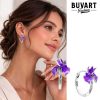 Earring Purple Flower Hoop
