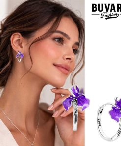 Earring Purple Flower Hoop