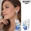 Earring Blue Butterfly Leaf Hoop.