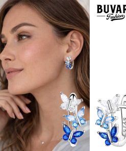 Earring Blue Butterfly Leaf Hoop.