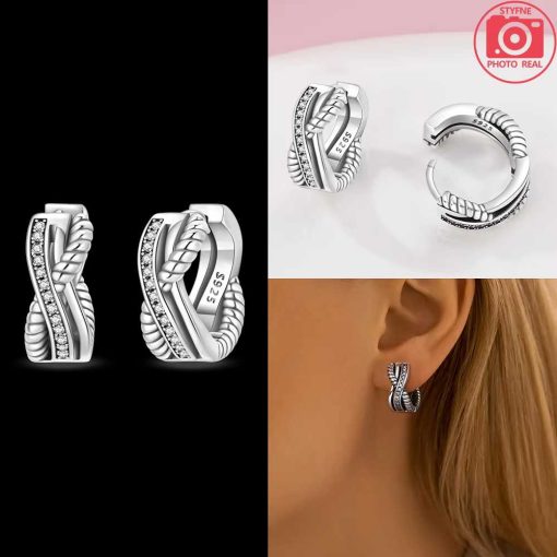 Earring Silver Twisted Crystal