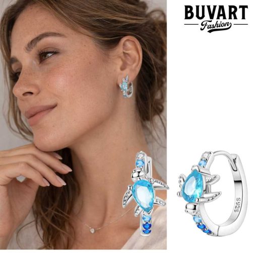 Earring Blue Turtle Hoop