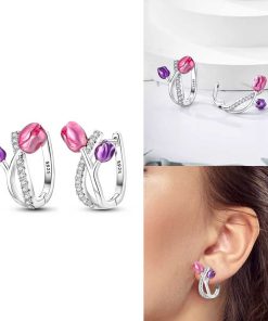 Earring Pink & Purple Tulip