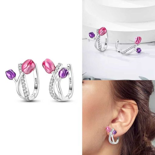 Earring Pink & Purple Tulip
