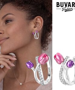 Earring Pink & Purple Tulip