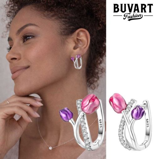 Earring Pink & Purple Tulip