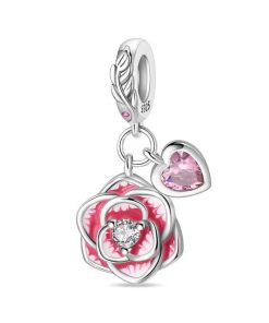 Pendant Blooming Rose Heart Charm