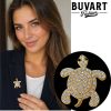 Golden Turtle Brooch with Crystals