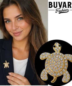 Golden Turtle Brooch with Crystals