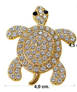 Golden Turtle Brooch with Crystals