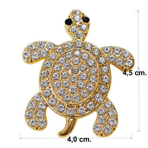 Golden Turtle Brooch with Crystals
