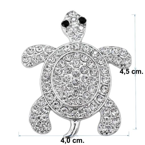 Silver Turtle Brooch with Crystals