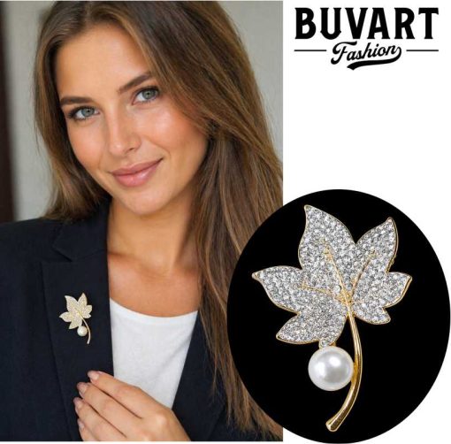 Gold Leaf Brooch with Pearl