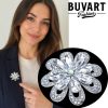 Silver Crystal Flower Brooch