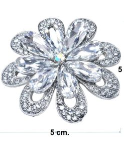 Silver Crystal Flower Brooch