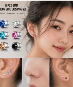 Alternative view of 6 Colors Magnetic Zircon Stud Earrings Set – 3mm