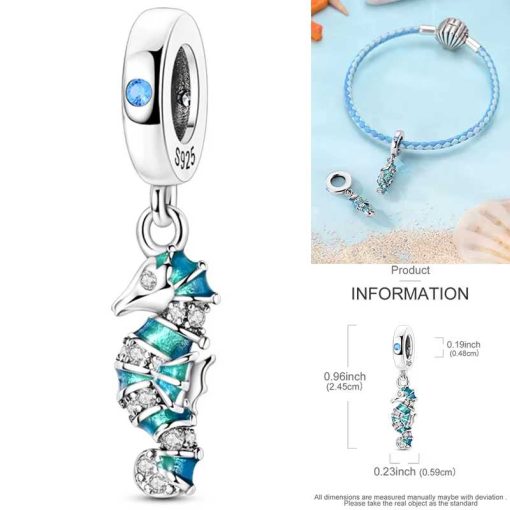 S925 silver seahorse charm