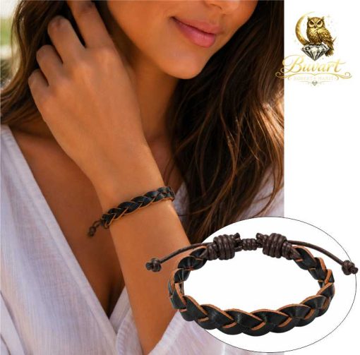 Black & Brown Braided Leather Bracelet – 10 mm