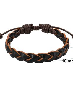 Black & Brown Braided Leather Bracelet detailed