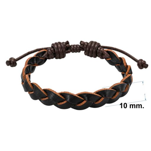 Black & Brown Braided Leather Bracelet detailed