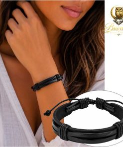 Wide Black Layered Leather Bracelet – 15 mm