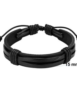 Wide Black Layered Leather Bracelet – 15 mm detailed
