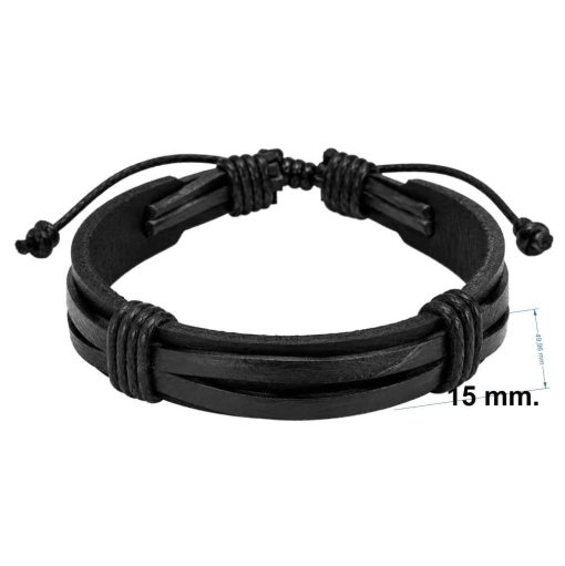Wide Black Layered Leather Bracelet – 15 mm detailed
