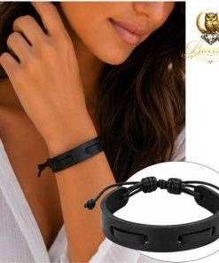 Wide Black Leather Bracelet – 15 mm