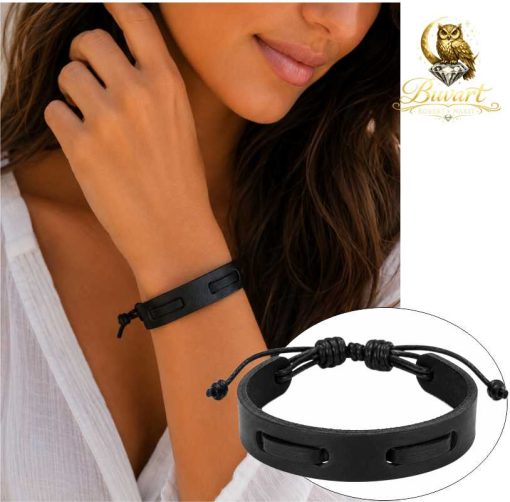 Wide Black Leather Bracelet – 15 mm