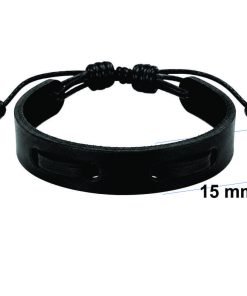 Wide Black Leather Bracelet – 15 mm detailed