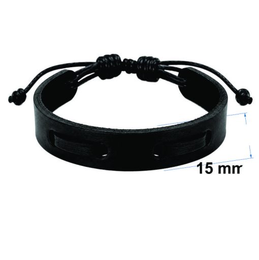 Wide Black Leather Bracelet – 15 mm detailed