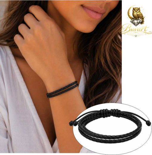 Black Double Braided Leather Bracelet