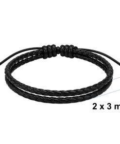 Black Double Braided Leather Bracelet detailed