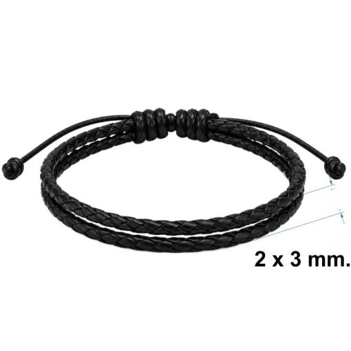 Black Double Braided Leather Bracelet detailed