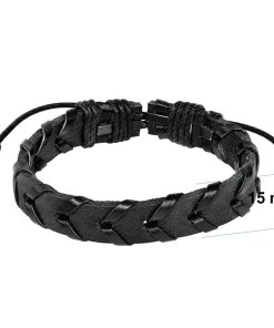 Black Woven Leather Bracelet detailed