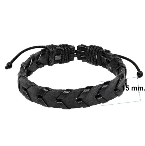 Black Woven Leather Bracelet detailed