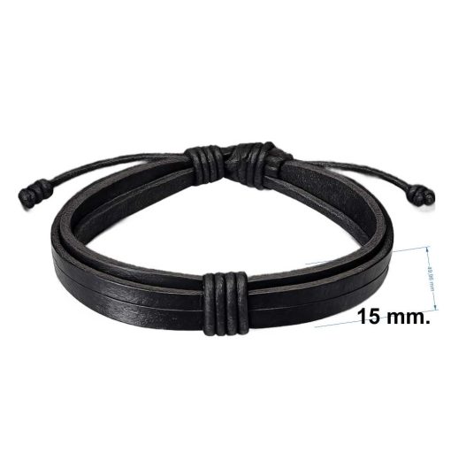 Classic Black Double Leather Bracelet detailed