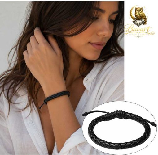 Classic Black Braided Leather Bracelet