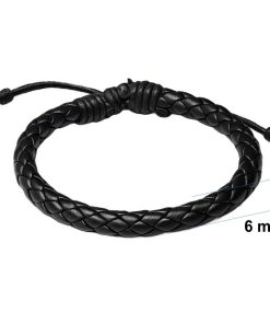 Classic Black Braided Leather Bracelet detailed