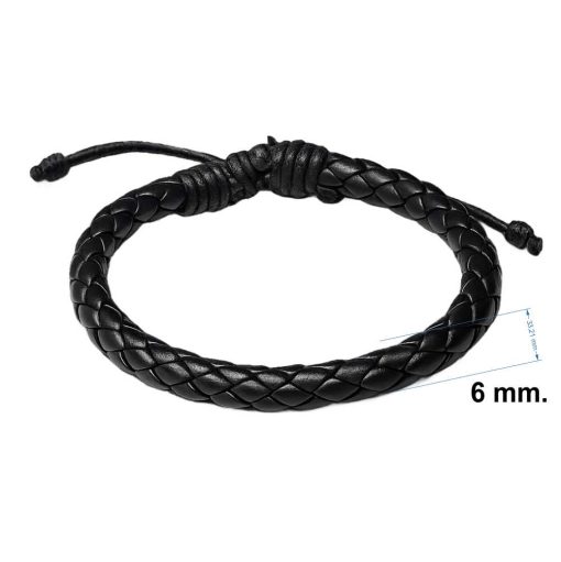 Classic Black Braided Leather Bracelet detailed