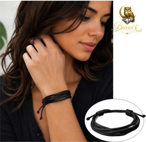 Black Multi-Strand Leather Bracelet