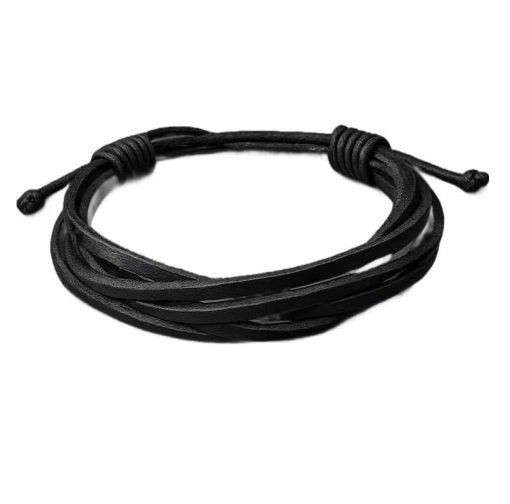 Black Multi-Strand Leather Bracelet detailed
