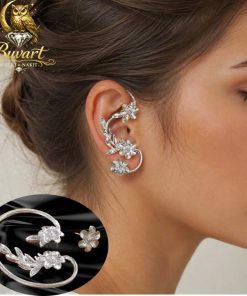 Silver Blossom Ear Cuff & Stud Earring Set