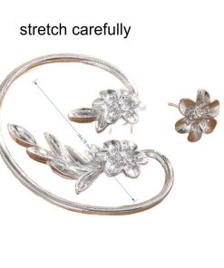 Silver Blossom Ear Cuff & Stud Earring Set detailed