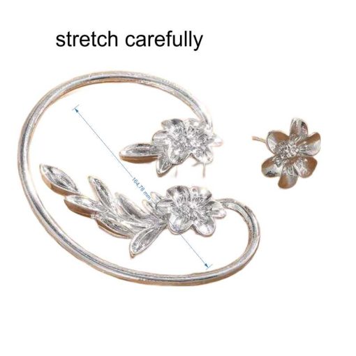 Silver Blossom Ear Cuff & Stud Earring Set detailed