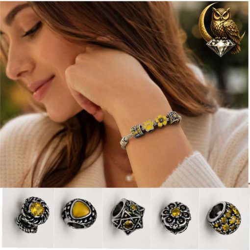 Vintage Style Yellow Crystal Charm Bead